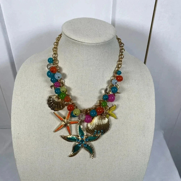 Colorful Starfish and Shell Necklace gold plated findings & chain - Picture 2 of 4